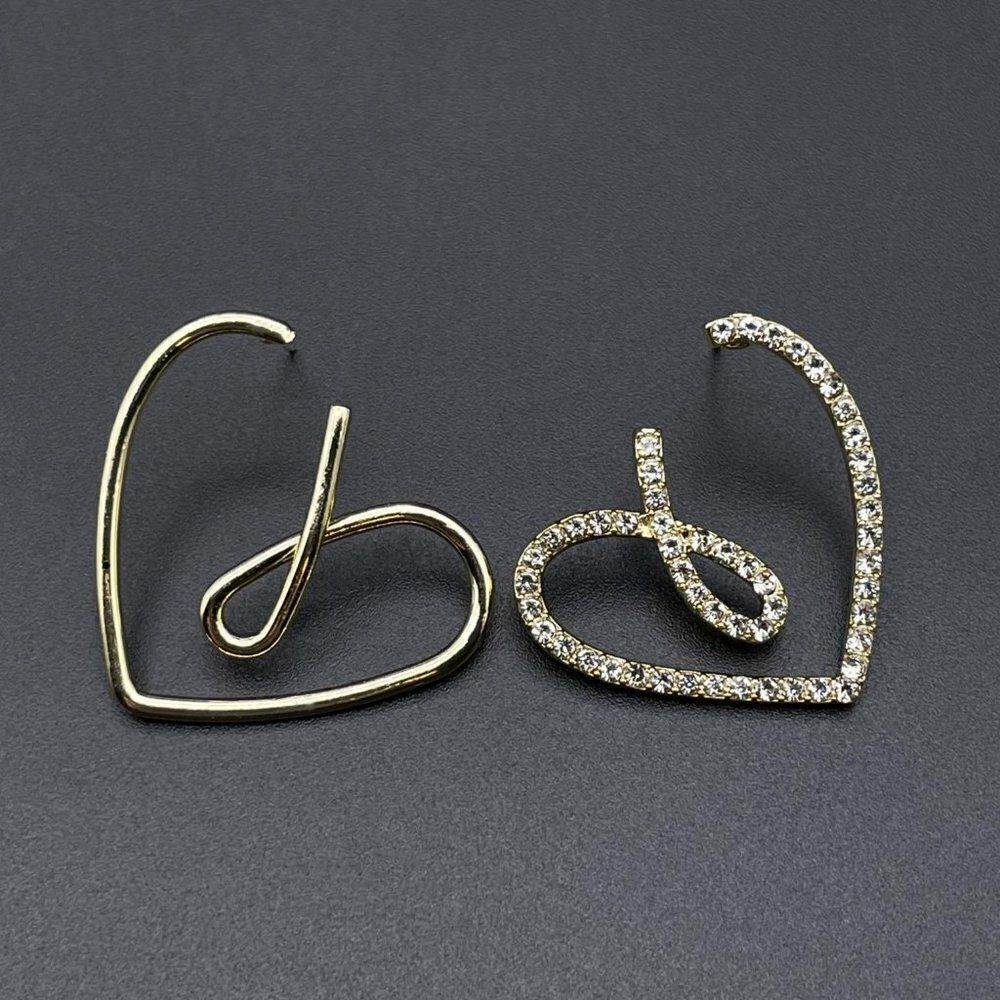 Yellow Gold and White Diamond Crystal Mismatched Heart Post Back Drop Earrings - Picture 2 of 10